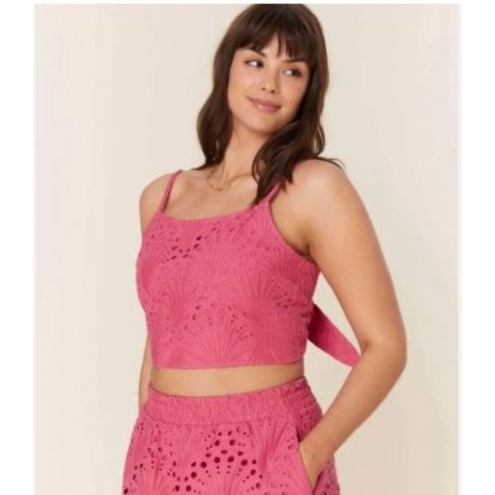 Andie Swim Eyelet Tie‎ Back Crop Top Hot Pink Fuchsia Summer Tank M